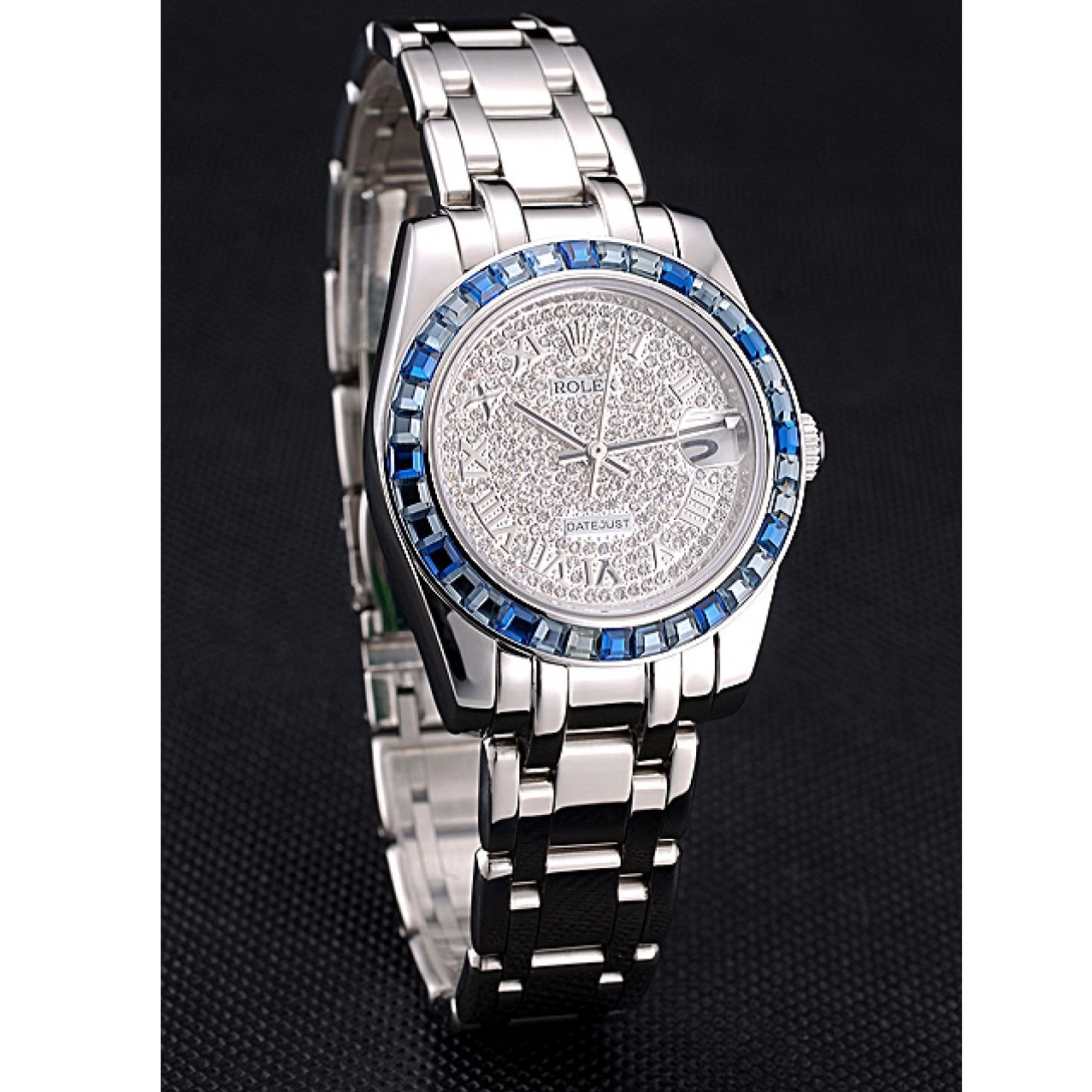 Aaa replica watch Datejust Bezel Stainless Jewels Dial Case 622834 Steel And Blue Bracelet Rolex Diamond 0612